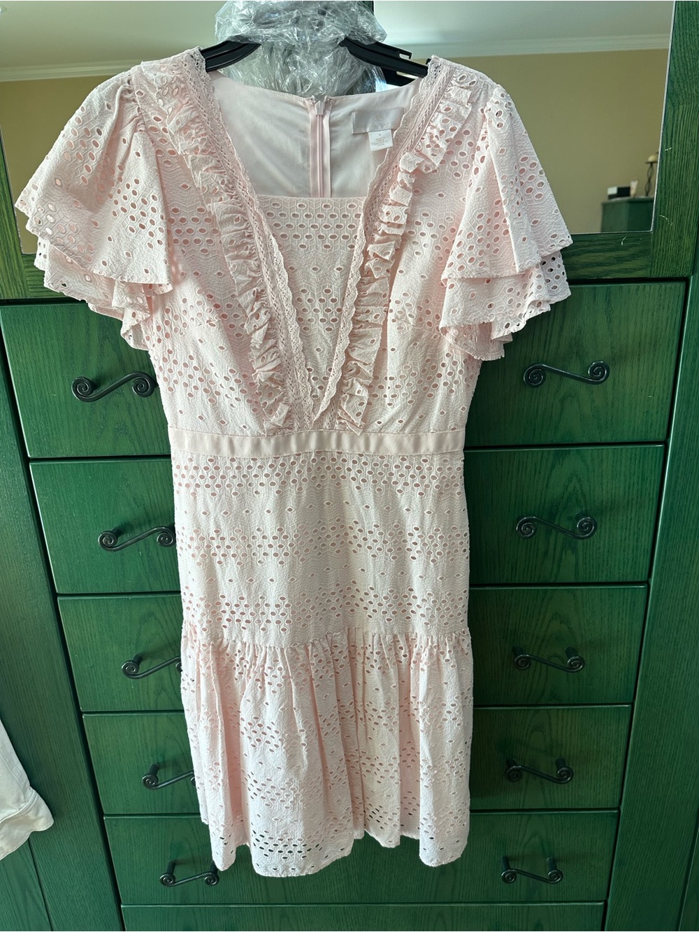 Light Pink Eyelet Ruffle Midi Dress